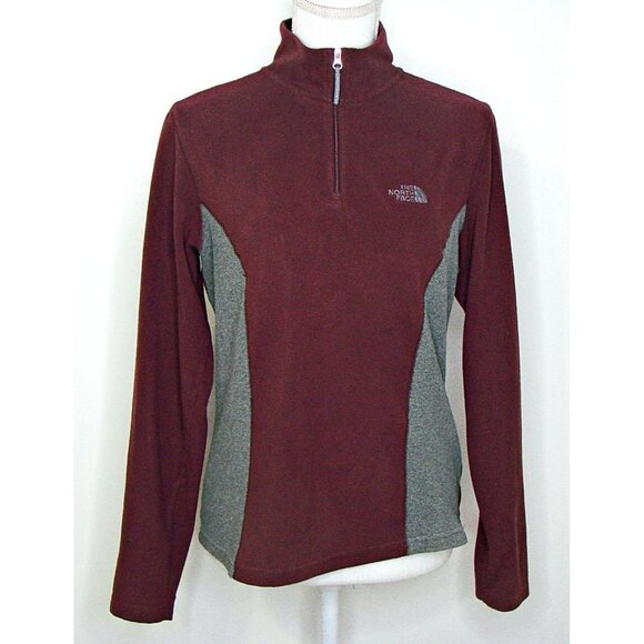 Womens The North Face 1/4 Zip Fleece Pullover Jacket Lightweight Burgundy Gray M - Picture 2 of 12
